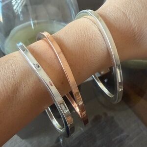 Elegant GUESS Silver and Rose Gold Bangle Set